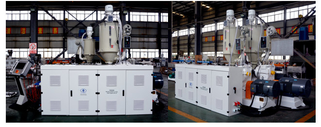 उच्च गति 20-32mm पीपी एकल पाइप लाइन 3 परतों और 3 रंगों के साथ एकल पेंच extruders SJ75/33 & SJ45/30 & SJ45/30 द्वारा